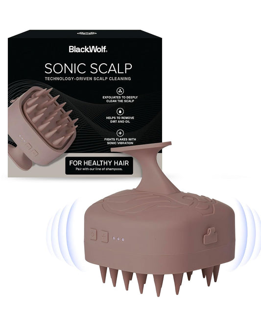 Black Wolf Sonic Scalp Scrubber, (Taupe) - Hair & Scalp Massager Brush with 3-Speed Oscillation - Rechargeable Scalp Care Comb with Soft Silicone Oscillating Bristles for Deep Clean & Exfoliation