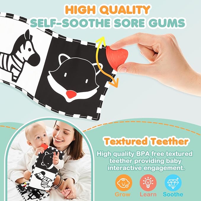High Contrast Baby Toys for Newborn, Tummy Time Black and White Baby Toys for 0-6 Months, Soft Montessori Visual Stimulation Sensory Infant Book, Boy Girl Shower Gift Christmas Stocking Stuffers