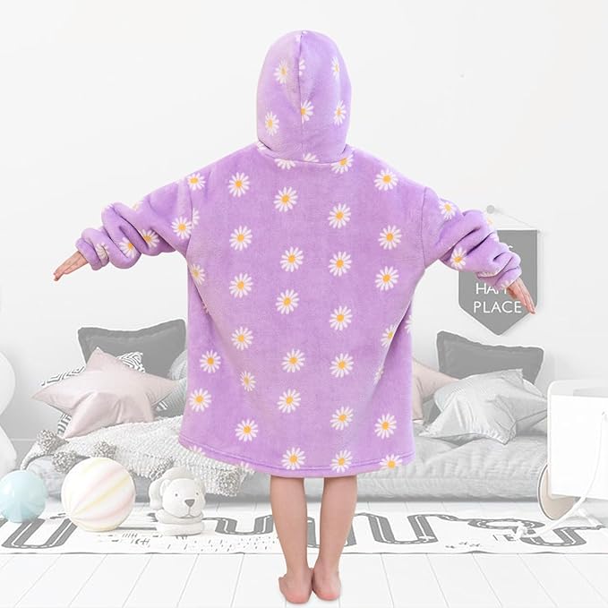 Fiosnow Daisy Flower Blanket Hoodies for Kids Toddler 2-6YR Oversize Wearable Blanket Hoodies for Boys Girls Teens