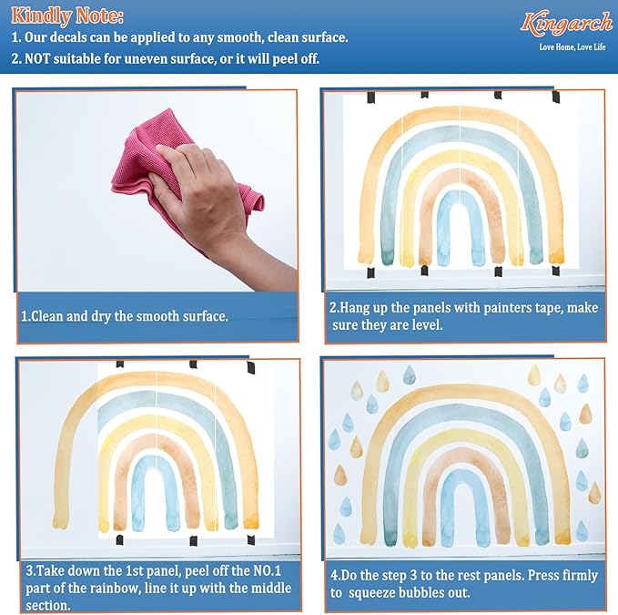 Large Watercolor Rainbow Wall Decals, Raindrops Peel and Stick Fabric Nursery Wall Decor, Removable Home Room Wall Decor Murals Stickers for Kids Girls Toddler Bedroom Living Room Playroom