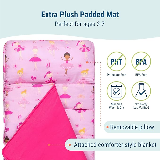 Wildkin Kids Original Nap Mat – Cozy Kids Sleep Mat with Pillow, ideal for School & Travel