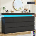 10 Drawer Dresser for Bedroom, 63“ Wide 34” Tall Drawer Organizer Cabinet with LED Light and Charge Station, Modern Chest of Drawers for Closet, Living Room, Entryway, Hallway (Black, 10 Drawers)
