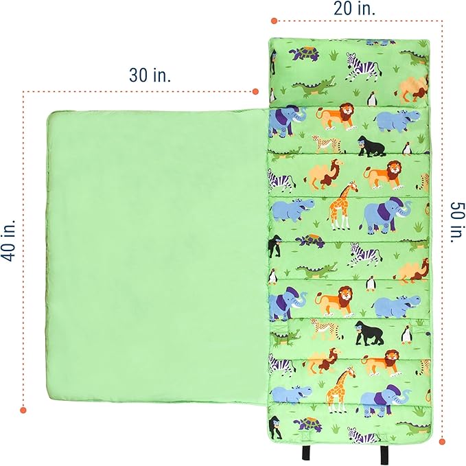 Wildkin Kids Microfiber Nap Mat – Soft Sleep Mat with Pillow, Ideal for School & Travel - Wild Animals