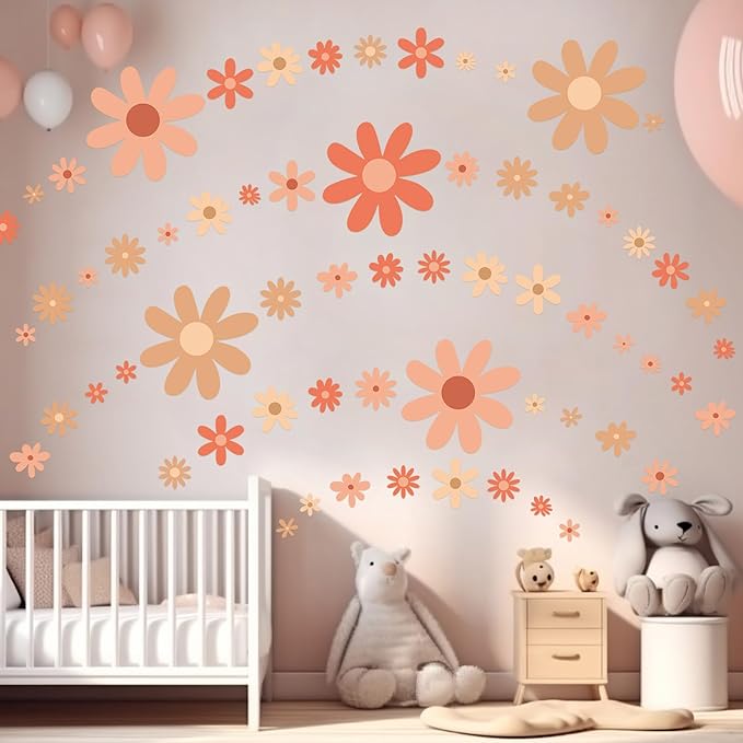 TaoBary 165 Pieces 15 Sheet Large Daisy Wall Decals Flower Stickers Vinyl Peel and Stick Floral Decal Daisy Wall Decor for Nursery Playroom Bedroom Living Room(Lovely)