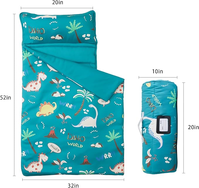MORAIS Toddler Nap Mat with Pillow and Blanket, 52" x 20" Lightweight and Soft Nap Mat for Preschool, Daycare, Travel Sleeping Bags