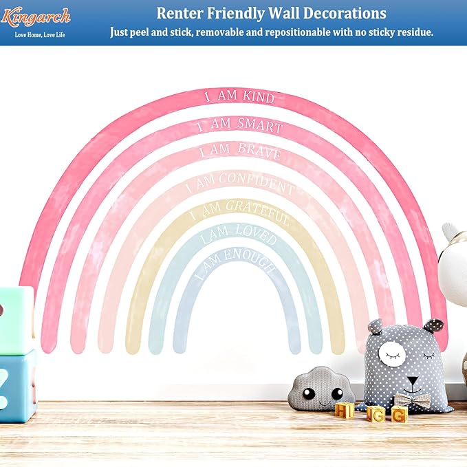 Large Colorful Rainbow Wall Decals, Insparational Peel and Stick Fabric Nursery Wall Decor, Removable Home Room Wall Decor Murals Stickers for Kids Girls Toddler Bedroom Living Room Playroom