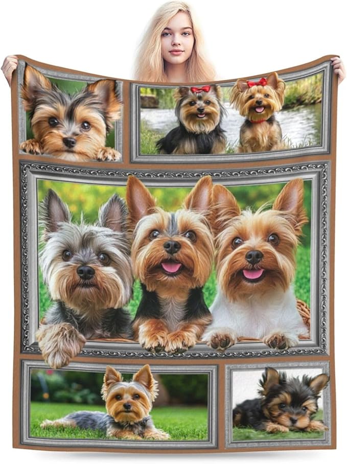 Yorkie Blanket Yorkshire Terrier Decor Throw Blanket Super Soft Flannel Lightweight Fluffy Plush Fuzzy Fleece Dog Blanket Gifts for Dog Lover Woman Girl Kids Boys for Bed Sofa Bedding 50"X60"