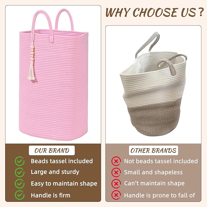 Woven Laundry Basket for Clothes, 65L Large Rectangle Laundry Hampers, Nursery Storage Basket for Toys, Tall Dirty Clothes Hamper for Bedroom Aesthetic, Bathroom, Laundry Room