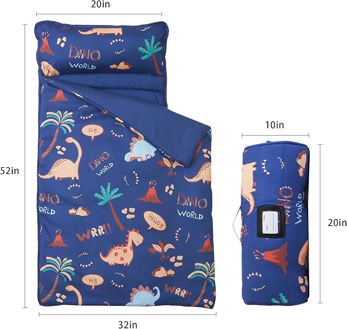 MORAIS Toddler Nap Mat with Pillow and Blanket, 52" x 20" Lightweight and Soft Nap Mat for Preschool, Daycare, Travel Sleeping Bags
