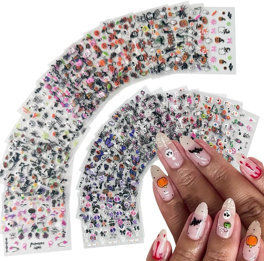 30 Sheet Halloween Nail Art Stickers Decals Cute Ghost Pumpkin Design Spider Web Scary Eyes Acrylic Nails Supplies for Women Manicure Decorations