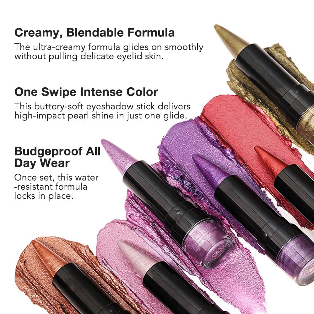 BINGBRUSH Glitter Eyeshadow Stick & Eyeliner Pencil, 4-in-1 Metallic Shimmer Cream Eyeshadow, Long-Lasting Waterproof Eye Brightener, Highly Pigmented Eye Makeup(#02-Lavender Gleam)