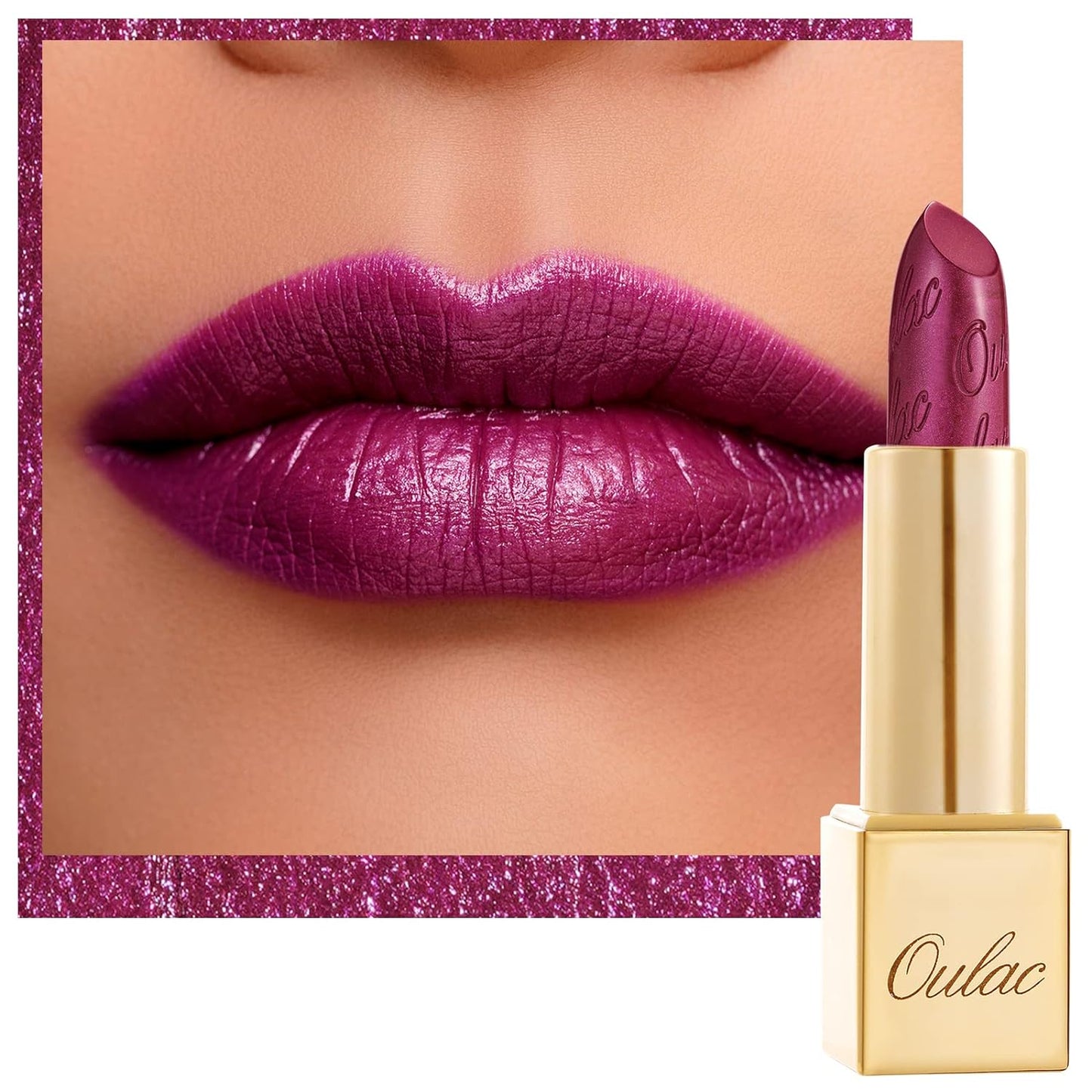 Oulac Purple Lipstick for Women with Metallic 3D Shine Lightweight Hydrating Formula, High Impact Lip Color, Vegan Beauty, Full Coverage Lip Makeup, Christmas Gifts for Women, Sugar Plum (04)