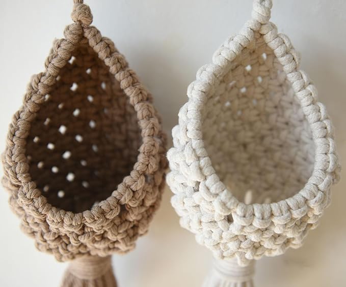 Macrame Wall Hanging Boho Decor Set of 2 Handmade Hanging Accents White & Cream Coffee Color Decorative Woven Wall Art for Living Room or Home Décor