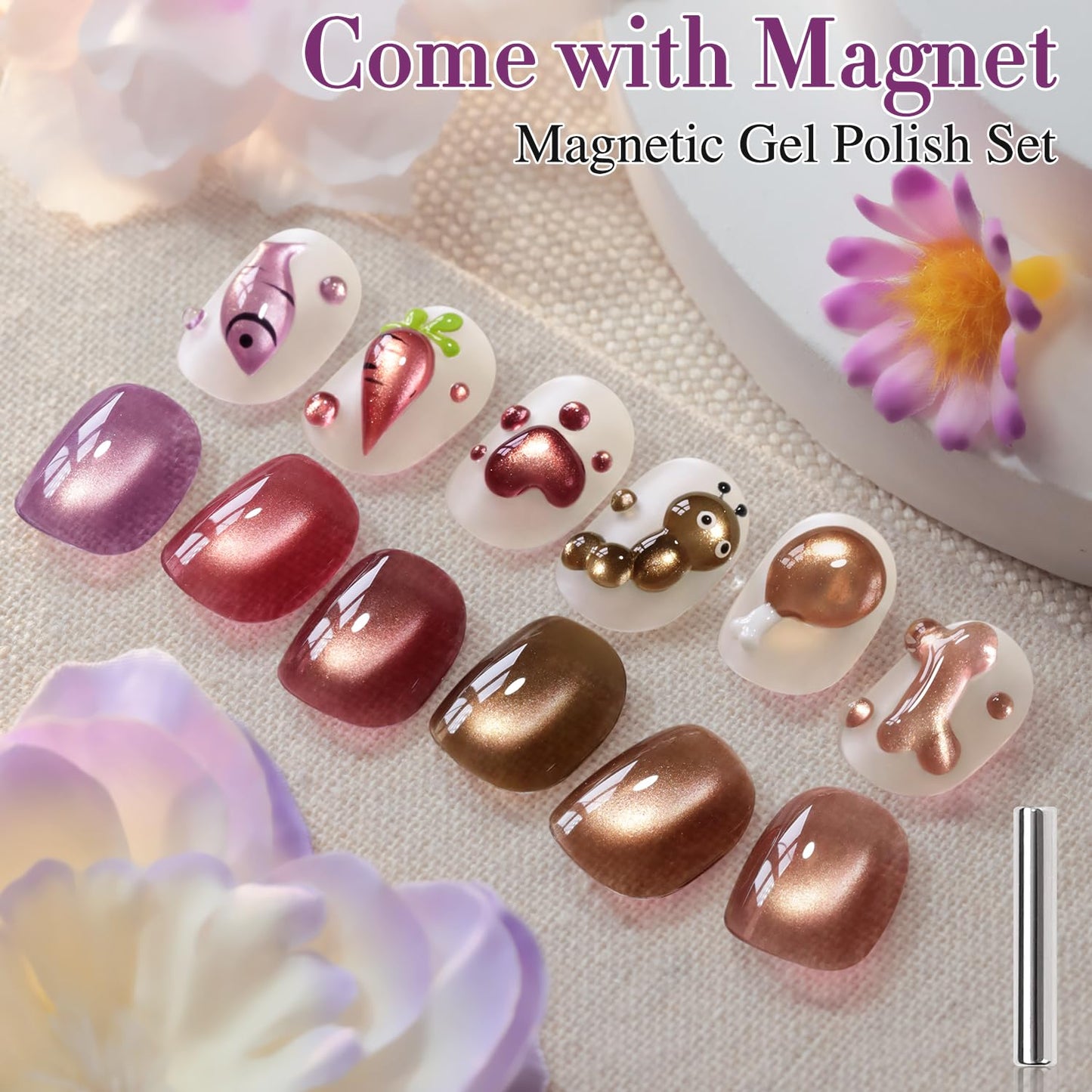 Double Rhythm Cat Eye Gel Nail Polish Set of 6 Same Color Same Bottle 0.5 Oz Shimmer Glitter with Magnet Holographic Reflective Magnetic UV Nail Polish Kit at Home (Rose Coffee Brown Red-T6-62)