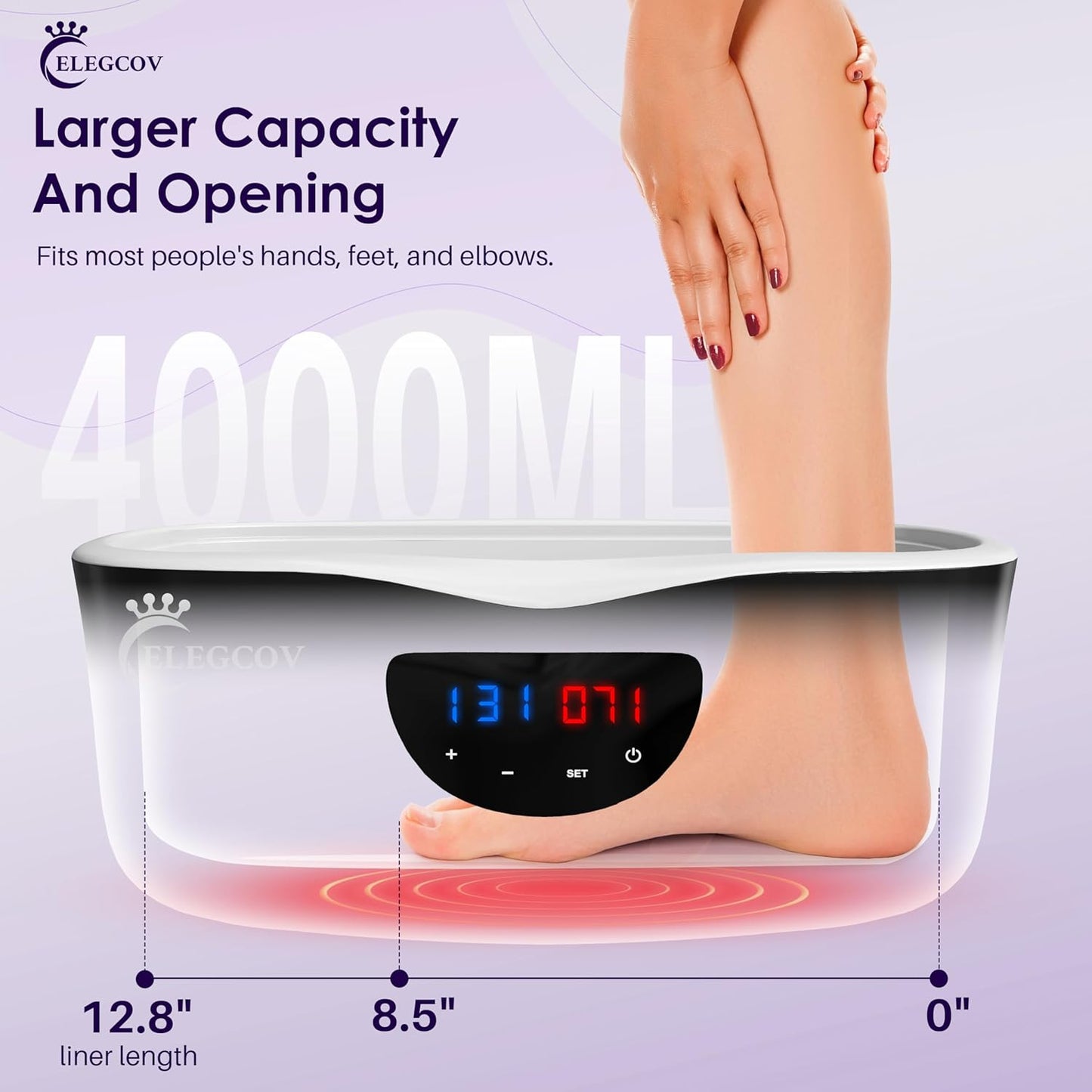 Paraffin Wax Machine for Hand and Feet - ELEGCOV Paraffin Wax Warmer with 8 Packs Lavender Bath Wax Refills Kit，Hand and Foot Moisturizing Care Kit, 4000ml Fast Meltdown Parafin Hot Wax Machine