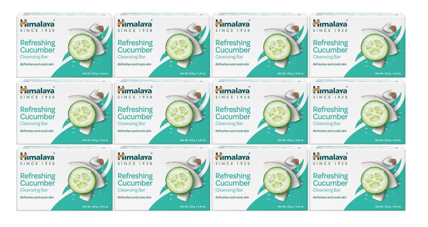 Himalaya Refreshing Cucumber Cleansing Bar, Face and Body Soap for Soft Skin, 4.41 oz, 12 Pack
