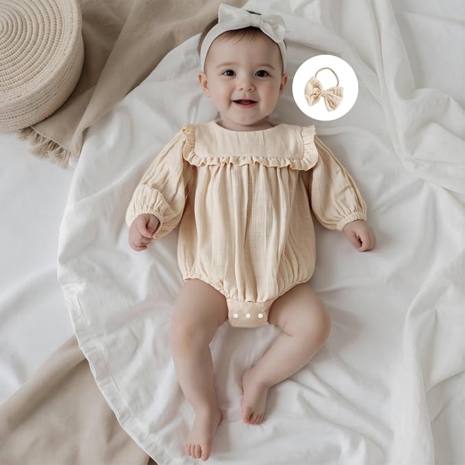 2pcs Infant Baby Girls Romper Dress Headband Long Sleeve Clothing Flowers Newborn Boho Girl Outfit Jumpsuit Clothes