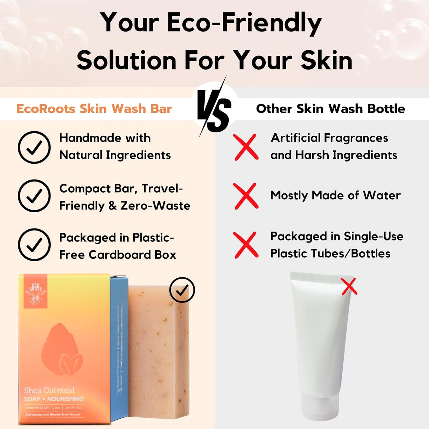 ECO ROOTS 3 Pack Natural Oatmeal Soap Bar – Face & Body Cleansing Bar with Shea Butter & Coconut Oil – Gentle Daily Moisturizing Bars of Soap