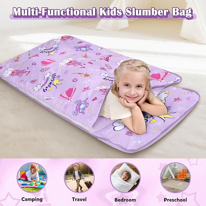 Toddler Nap Mat Kids Sleeping Bag 59"×24", Soft Slumber Bag with Removable Pillow and Blanket for Kids Girls Boys,Roll Up Sleeping Mat Thick for Camping,Daycare, Kindergarden