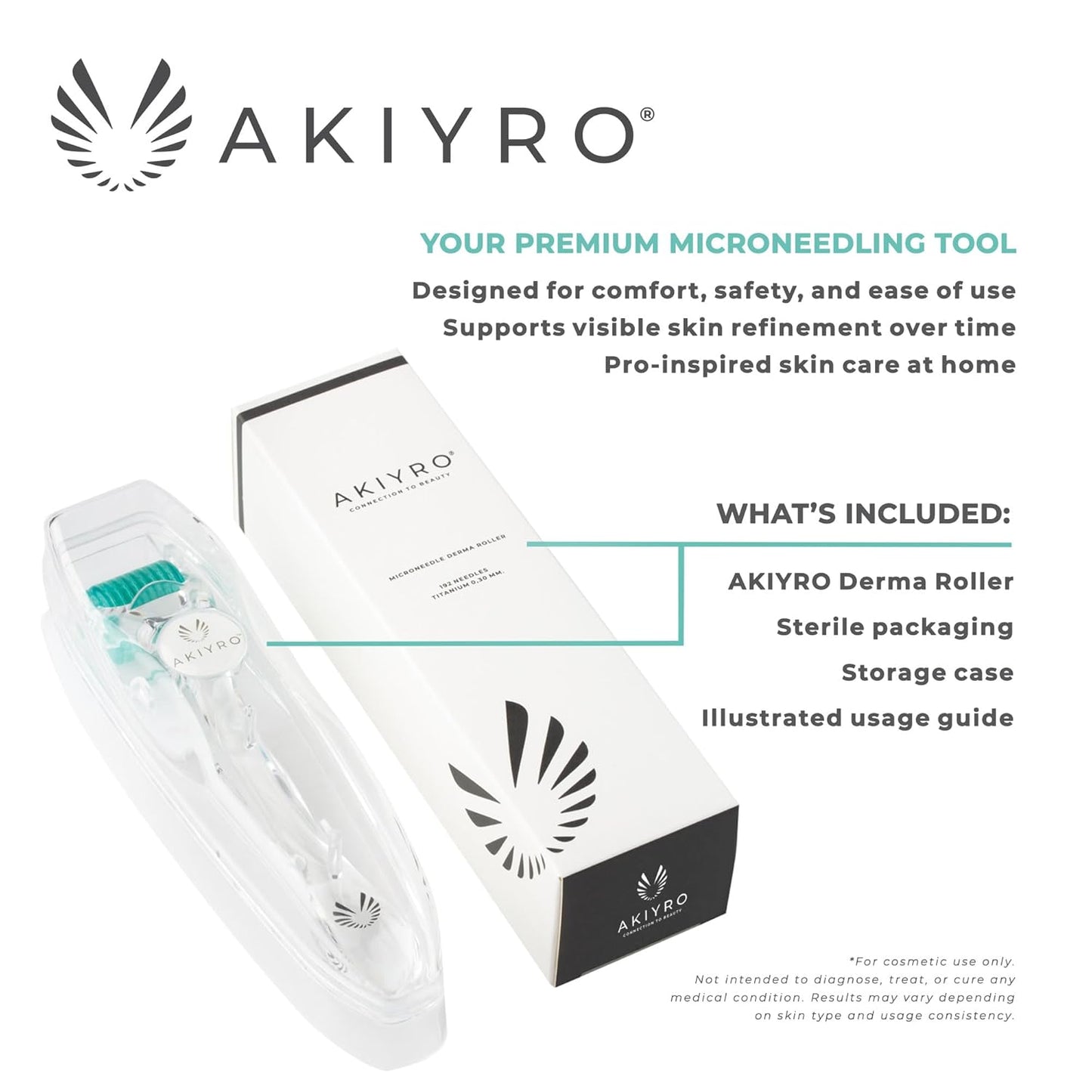 Derma Roller 0.30mm - Microneedle Roller with Storage Case - 192 Micro Needling Dermal Tool for Face, Beard, Scalp & Body - At Home Microneedling Skin Care Device for Women & Men (Green)