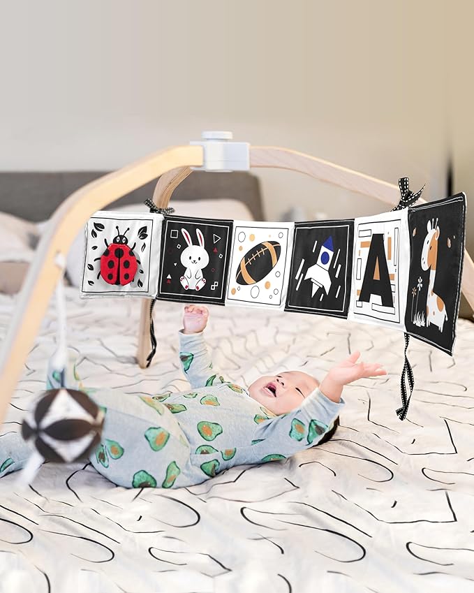 High Contrast Black and White Baby Toys for Newborn 0-6 Months – Contrast Cards & Sensory Baby Book with Mirror – Tummy Time Infant Toys for Visual Stimulation, Early Learning & Brain Development