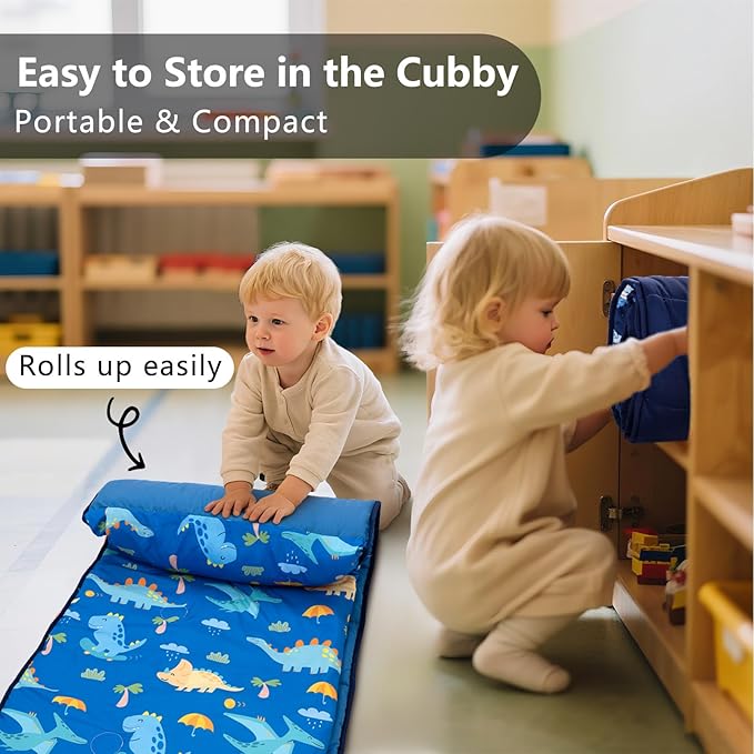 Primlect Toddler Nap Mat with Removable Pillow and Fleece Blanket, Extra Large 55''x35'' Sleeping Bag, Washable, Light, Easy to Roll up, Perfect for Daycare, Preschool, Kindergarten, Travel
