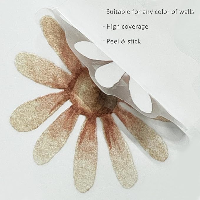 YouRfocus Daisy Wall Decals | 60 PCS Boho Flower Stickers for Girls' Rooms, Playrooms, and Nurseries | Dual Layer Print for High Coverage | Removable Peel and Stick Wall Decor (Orange) | 12 Sheets