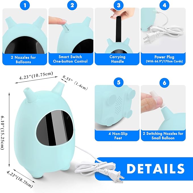 Balloon Pump Electric, SPLAKS Balloons Inflator Air Pump Portable Balloon Blower for Garland Arch, Party Decoration