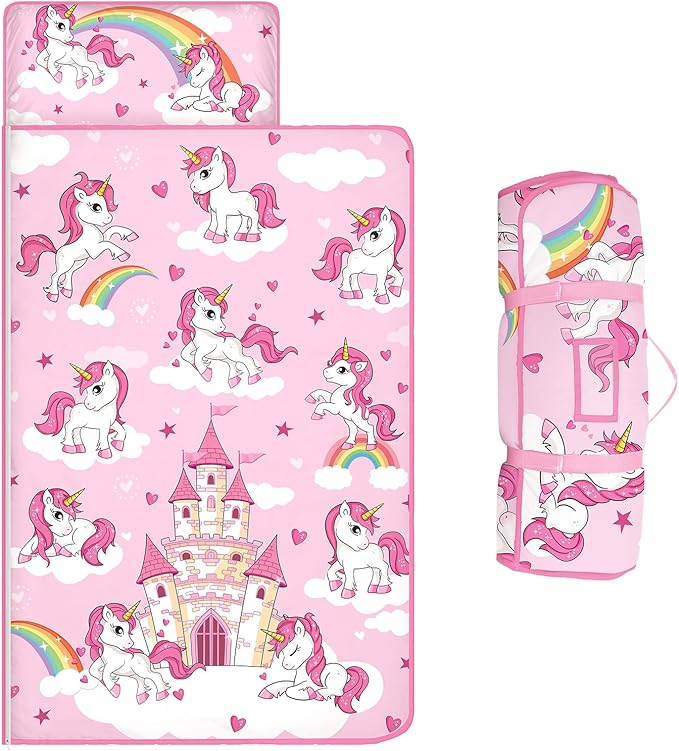 Toddler Nap Mat Kids Sleeping Bag 59"×24", Soft Slumber Bag with Removable Pillow and Blanket for Kids Girls Boys,Roll Up Sleeping Mat Thick for Camping,Daycare, Kindergarden
