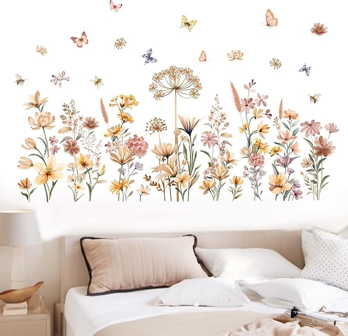 Boho Flower Wall Decals for Girls: Nursery Baby Room Peel and Stick Removable Wall Stickers for - Ages 1-12 Years Vinyl Wall Decor