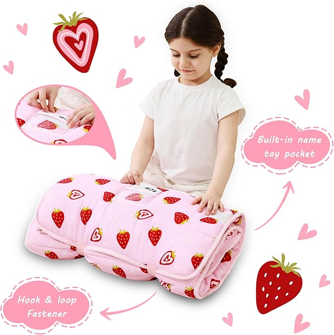 Toddler Nap Mat with Pillow and Blanket, Extra Large Rolled Napping Mats,Slumber Bags for Boys Girls,Kids Sleeping Bag for Daycare, Preschool Travel Camping