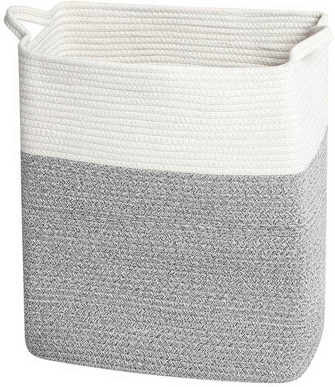 Tall Laundry Basket With Handles,Woven Cotton Rope Big Laundry Hamper Sorters,Versatile Storage for Dirty Clothes,Baby Toys,and Blankets in Bathroom, Nursery,and Living Room (Silver Gray, 68L)