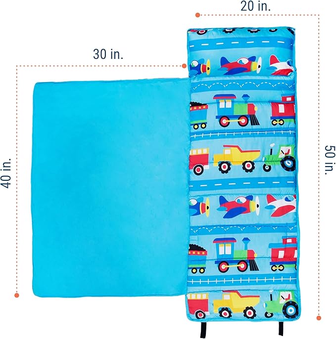 Wildkin Kids Microfiber Nap Mat – Soft Sleep Mat with Pillow, Ideal for School & Travel - Trains, Planes, and Trucks
