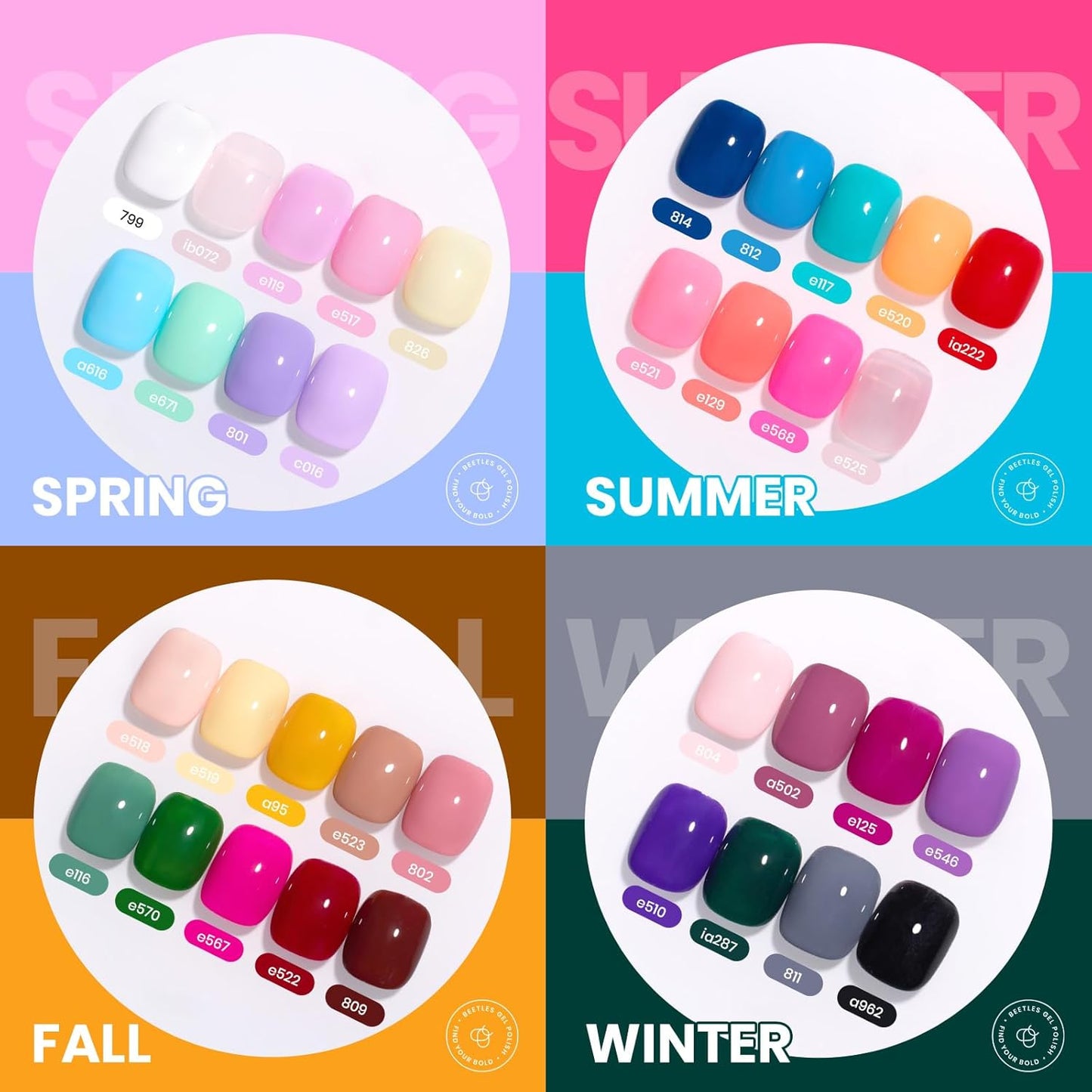 beetles Gel Polish Vivid Seasons, Fall Gel Nail Polish Set, 36 Colors Yellow Burgundy Purple Pink Jelly Shades, 45pcs with Base & Top Coat, UV LED Soak Off DIY Salon Set, Gift for Women & Girls