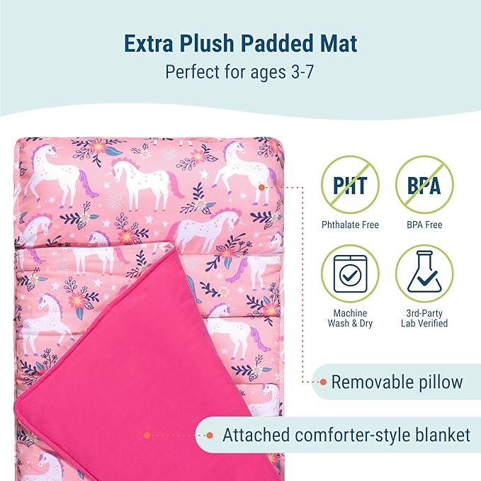 Wildkin Kids Original Nap Mat – Cozy Kids Sleep Mat with Pillow, ideal for School & Travel