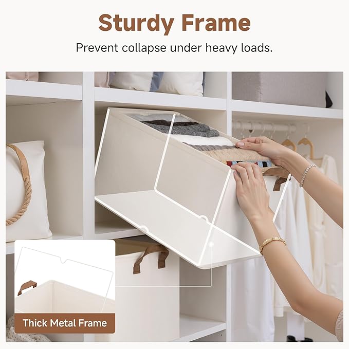 StorageWorks Fabric Storage Bins, Extra Large Storage Baskets for Shelves, Closet Organizers and Storage Bins with Metal Frame, Handles, Jumbo, Natural Color, 2-Pack