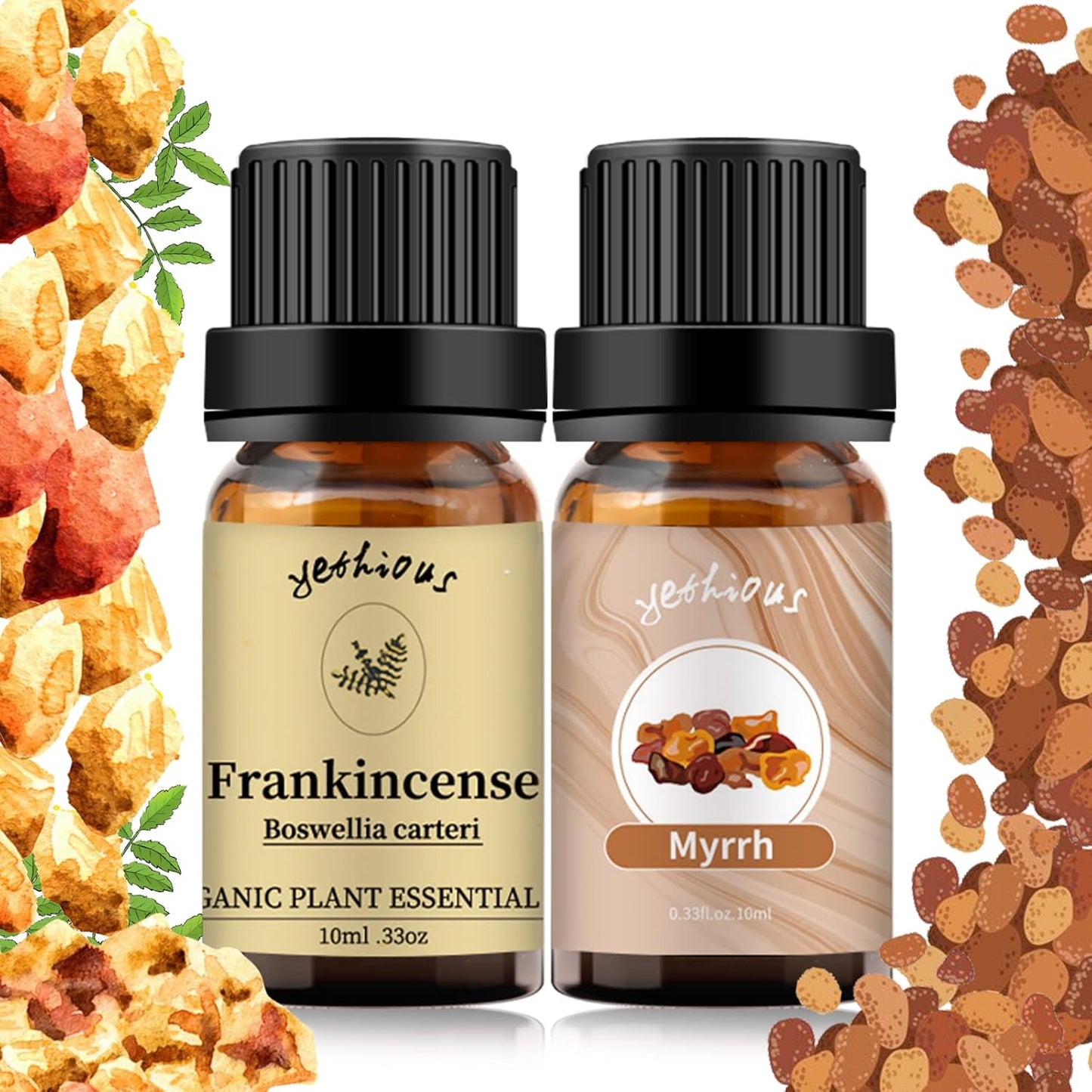 yethious Frankincense and Myrrh Oil Frankincense Essential Oil Myrrh Oils for Diffuser & Aromatherapy, Candle, Soap Candle Making - 2PCS 10ML