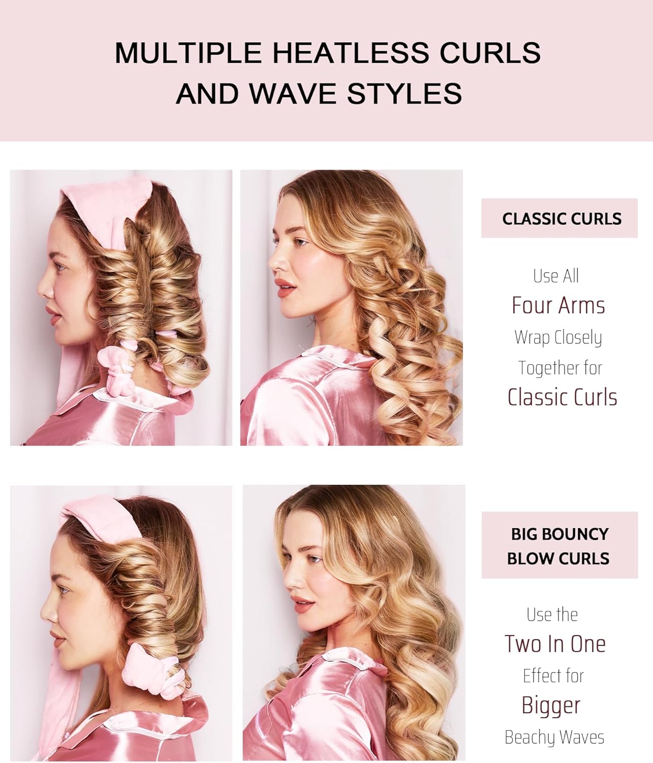 Heatless Hair Curler Overnight Curls Headband No Heat Hair Curlers Rollers to Sleep in for Long Hair, Soft Heatless Curling Ribbon Set with Clip, Hair Care Styling Tools, Lavender