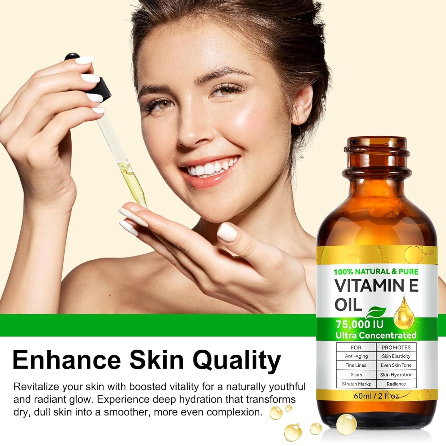 Essential Vitamin E Oil for Skin,Face,75000 IU Pure Vitamin E Body Oil for Women Girls 4 Oz