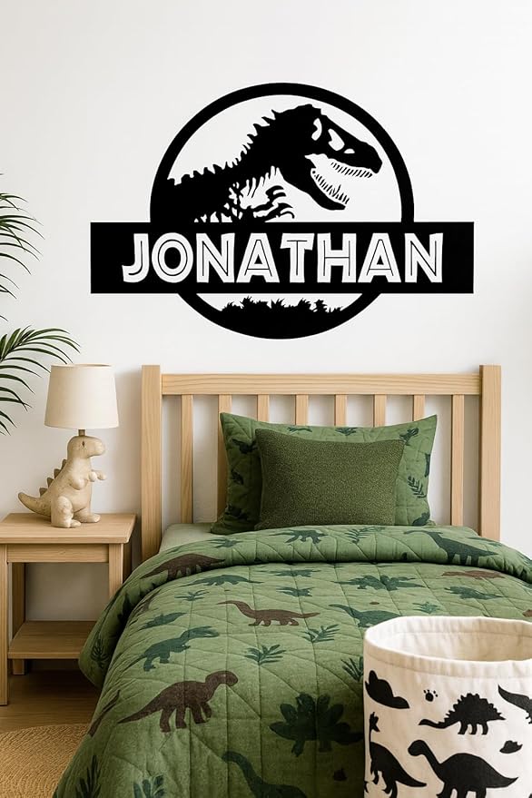 Personalized Dinosaur Name Wall Decal – Custom Kids Room Decor – Boys Bedroom Vinyl Sticker – Dino Theme Nursery Decoration – Removable Kids Wall Art