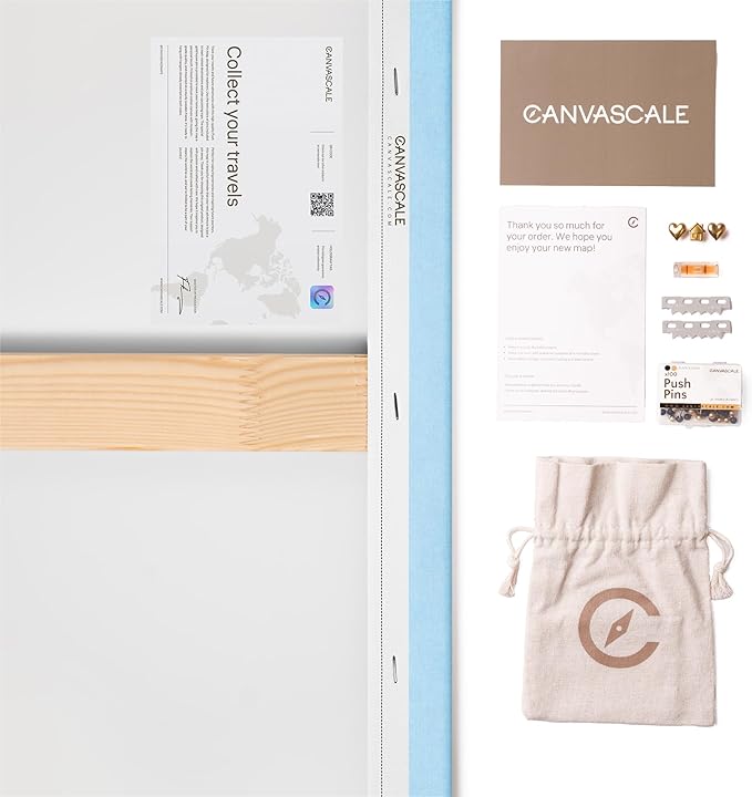 Canvas World Map with Cork Pin Board - English Lettering - Decorative Wall Decoration for All Rooms - Canvas Pictures with World Map Motif (90x60 cm, Pattern 21)