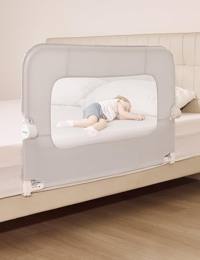 BABELIO Bed Rail for Toddlers, 43" Wide Swing Down & Adjustable Height Toddler Bed Rails for Kids/Elderly/Adults, Baby Side Railing for Twin/Full/Queen/King Size