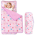Viviland Toddler Kid Nap Mat for Preschool, Girls Heart Slumber Bag, Purple Daycare Sleeping Mats with Pillow and Blanket, Kindergarten Sleep Mat