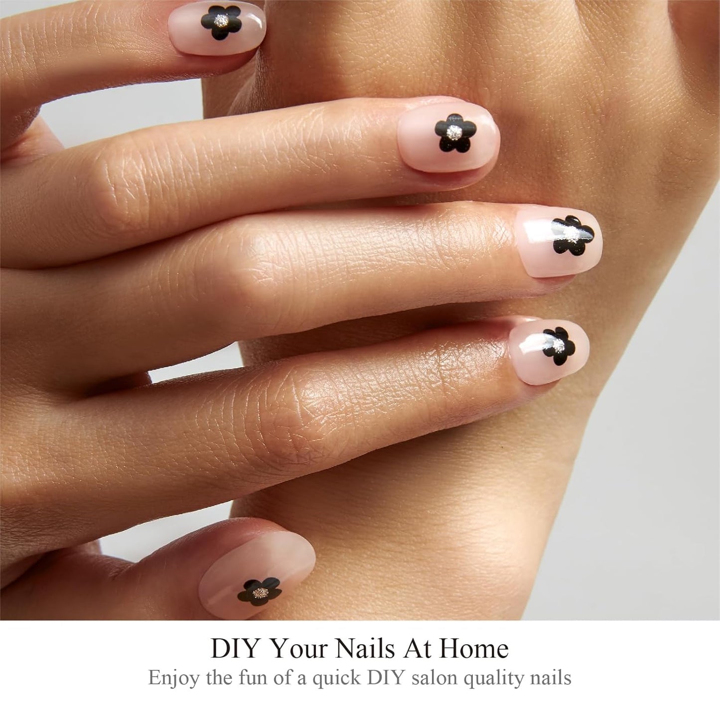 Semi Cured Gel Nail Strips, 20 PCS Gel Nail Stickers Work with UV Light, Gel Nail Wraps, Salon Quality & Easy to Use - Midnight Floral