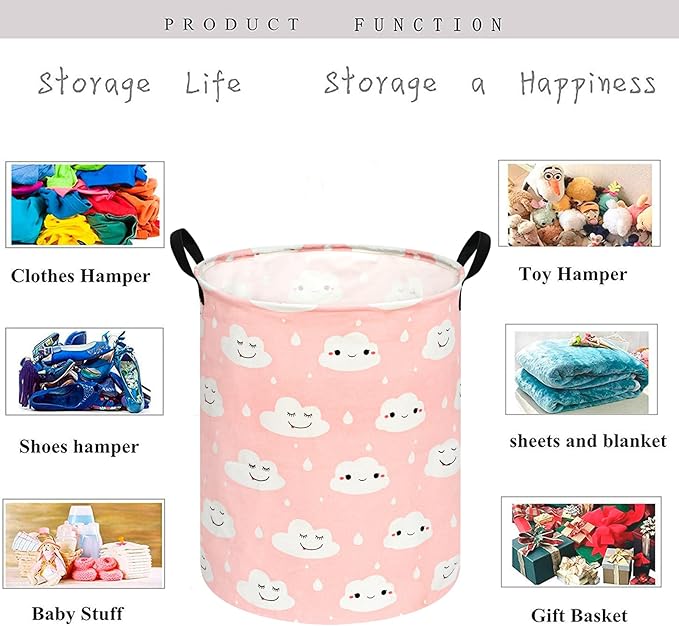 KUNRO Round Laundry Basket Hamper Kids Toys and Clothes Storage Basket Children Gift Basket Baby Toy Organizer Bins for Room Decor (Smile)