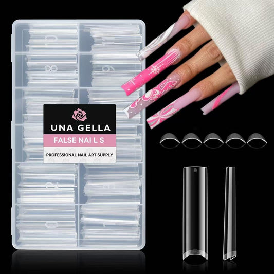 UNA GELLA No C Curve Tapered Square Nail Tips 216Pcs - 3XL Half Cover Clear Acrylic False Straight Nail Tips Long Soft Square Gel Tips Press on Nails for Nail Extensions DIY 12 Sizes With Box