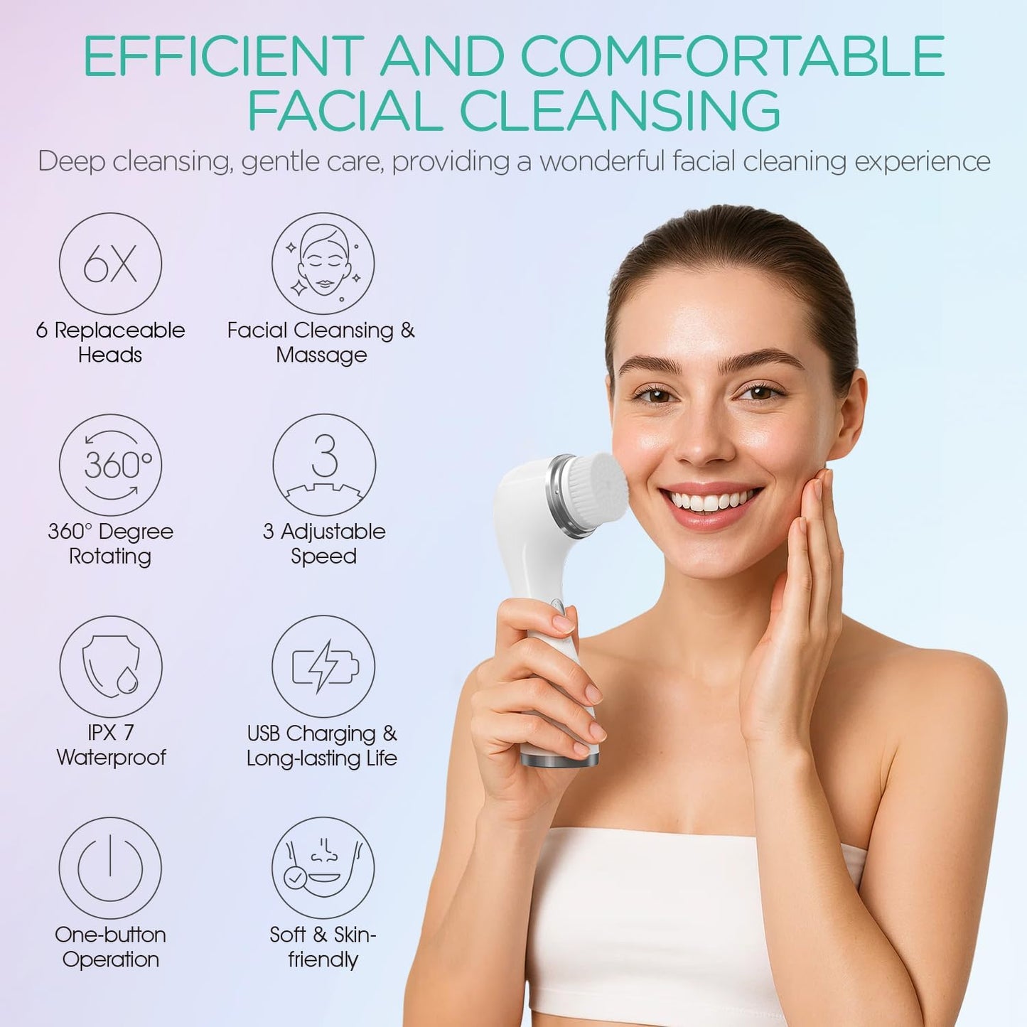 VOYOR Facial Cleansing Brush Electric for Deep Skin Cleansing Face Scrubber Rechargeable for Exfoliating and Removing Blackhead Spin Face Brush for Massaging, Remove Makeup Facial Brush FB101