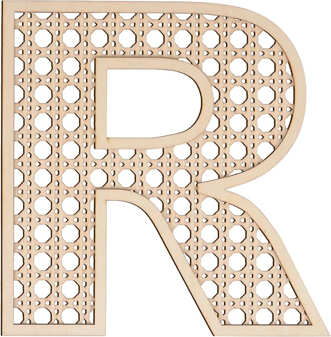 Large Boho Wooden Rattan Letters 12 inch for Nursery Decor Wood Letter R Wall Decors for Baby Girl Boy Bedroom Home Rustic Name Sign Birthday Wedding Decorative Letters