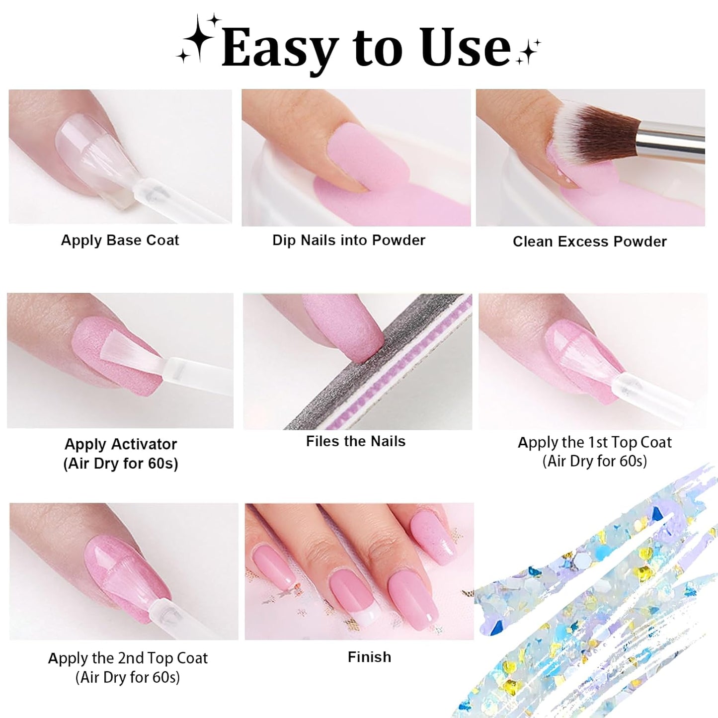 Dip Nail Powder, Moon Star Glitter Color Dip Powder Nail Art Starter Manicure DIY - No Needed Nail Lamp Curing - Long lasting Odor-Free Nail color for Professionals & At-Home - 1 oz