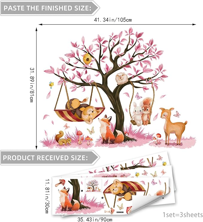 Cute Jungle Theme Wall Stickers Removable Animal Forest Wall Decals Elephant Monkey Lion Giraffe Zebra Peel and Stick Tropical Wall Art Decor for Nursery Bedroom Classroom (Pink)